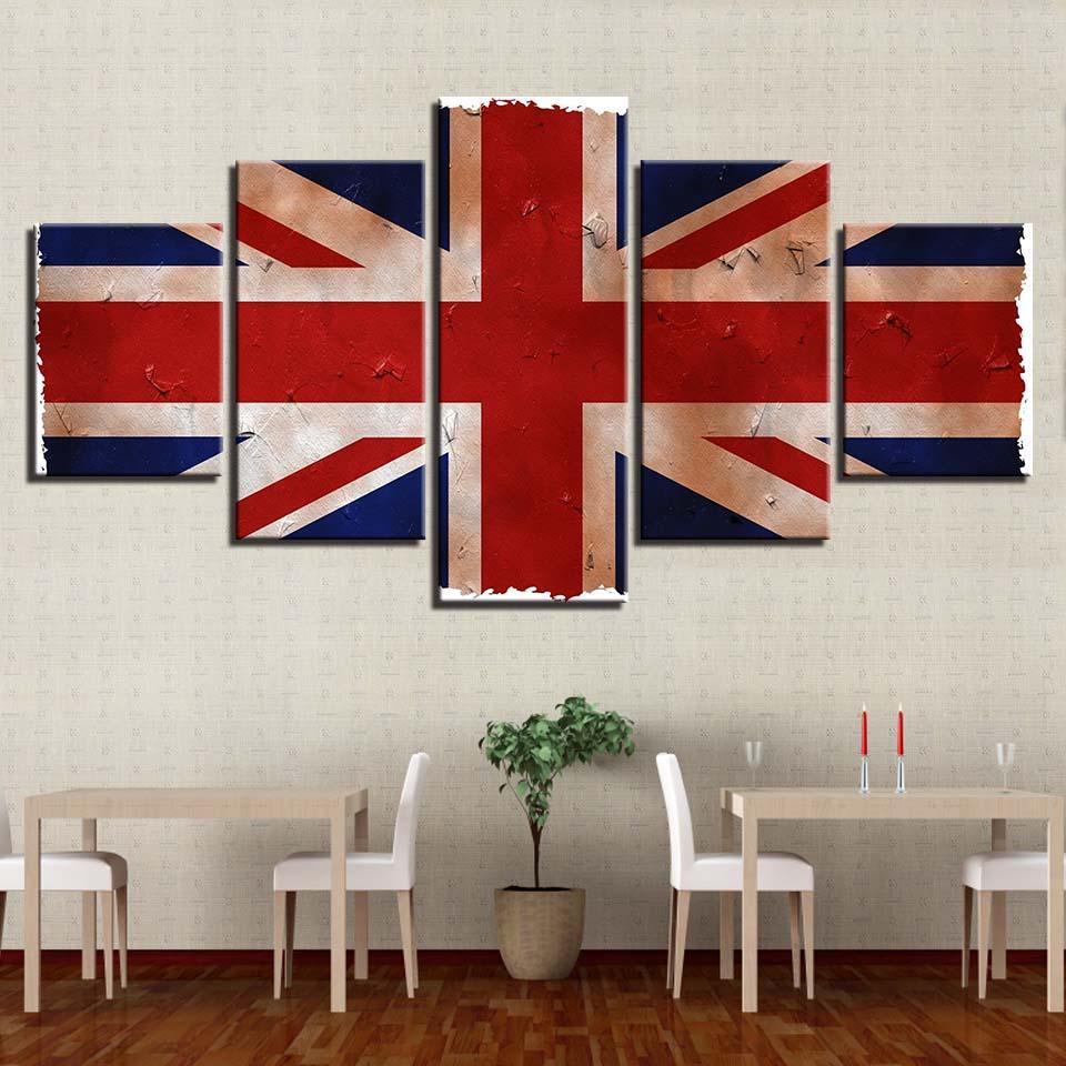 British Flag 5 Piece HD Multi Panel Canvas Wall Art Frame-Original Frame