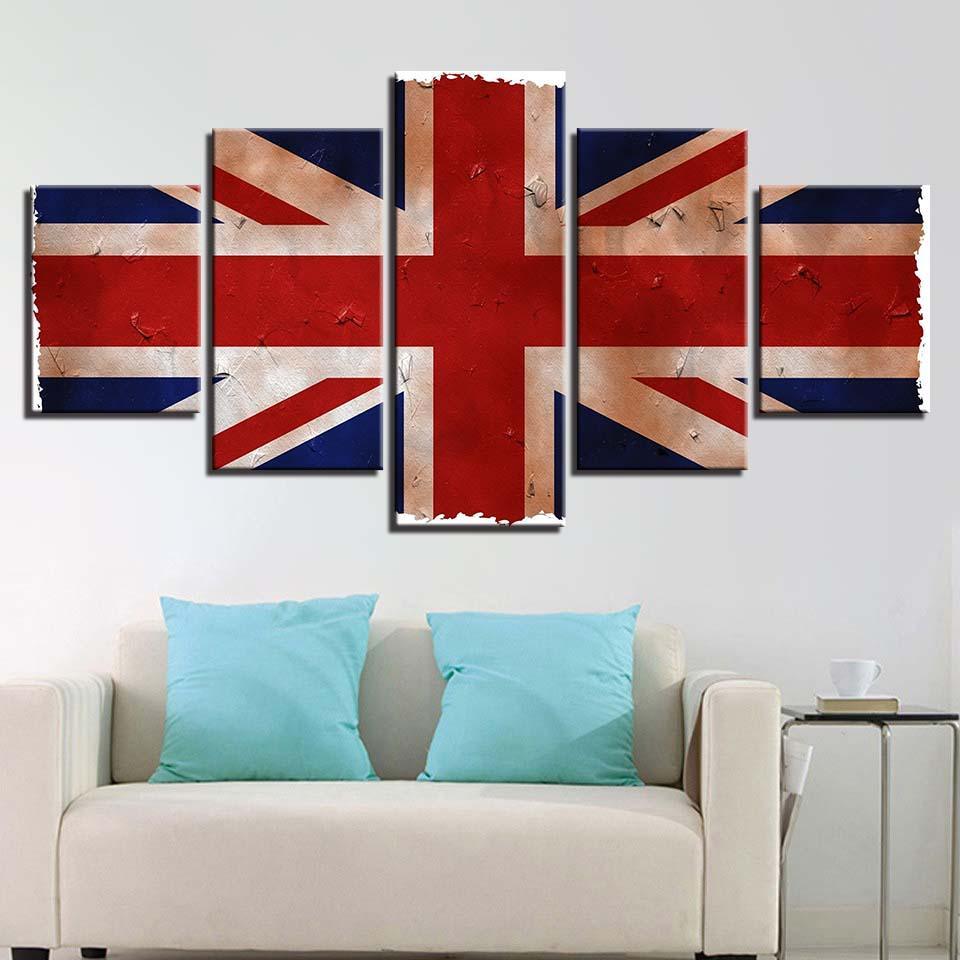 British Flag 5 Piece HD Multi Panel Canvas Wall Art Frame-Original Frame