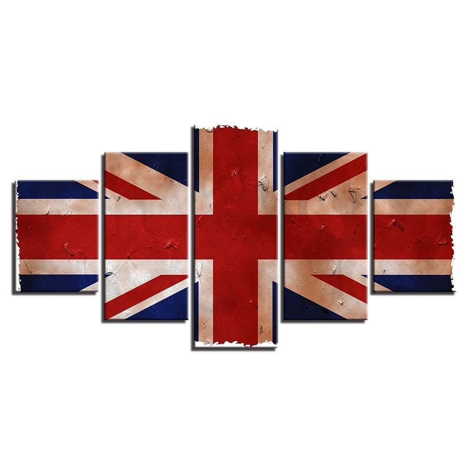 British Flag 5 Piece HD Multi Panel Canvas Wall Art Frame-Original Frame
