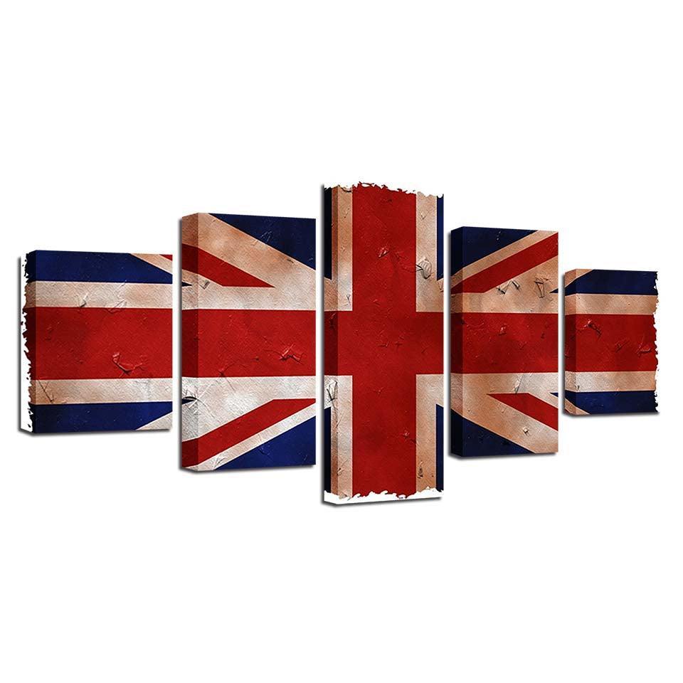 British Flag 5 Piece HD Multi Panel Canvas Wall Art Frame-Original Frame