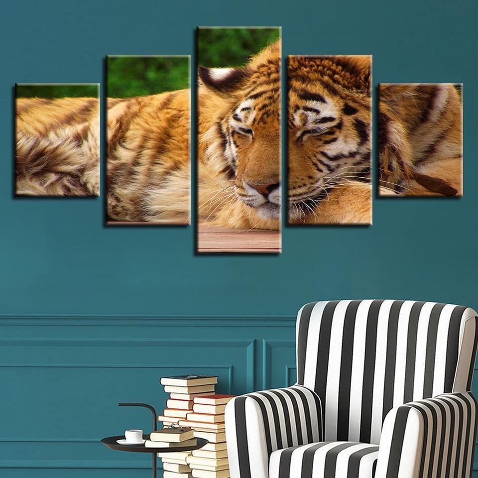 Tiger 5 Piece HD Multi Panel Canvas Wall Art Frame-Original Frame