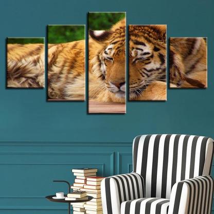 Tiger 5 Piece HD Multi Panel Canvas Wall Art Frame-Original Frame