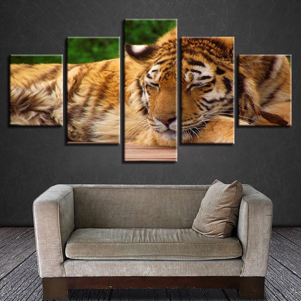 Tiger 5 Piece HD Multi Panel Canvas Wall Art Frame-Original Frame
