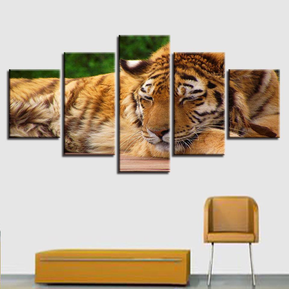Tiger 5 Piece HD Multi Panel Canvas Wall Art Frame-Original Frame