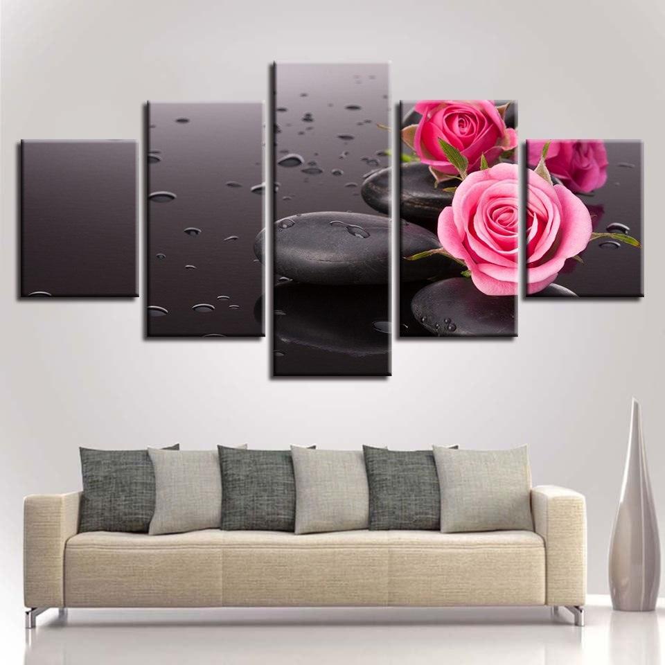Pink Rose 5 Piece HD Multi Panel Canvas Wall Art Frame-Original Frame