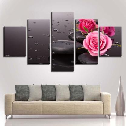 Pink Rose 5 Piece HD Multi Panel Canvas Wall Art Frame-Original Frame