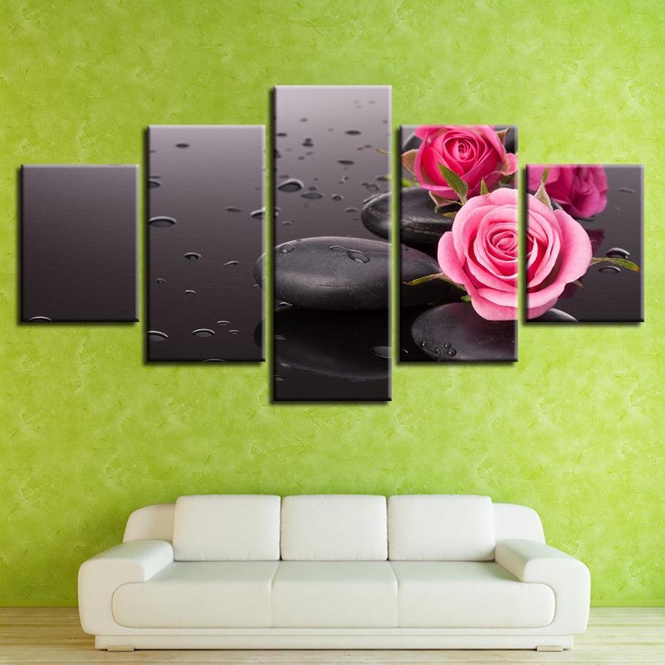 Pink Rose 5 Piece HD Multi Panel Canvas Wall Art Frame-Original Frame