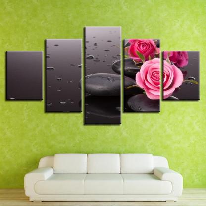 Pink Rose 5 Piece HD Multi Panel Canvas Wall Art Frame-Original Frame