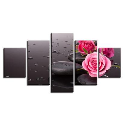 Pink Rose 5 Piece HD Multi Panel Canvas Wall Art Frame-Original Frame
