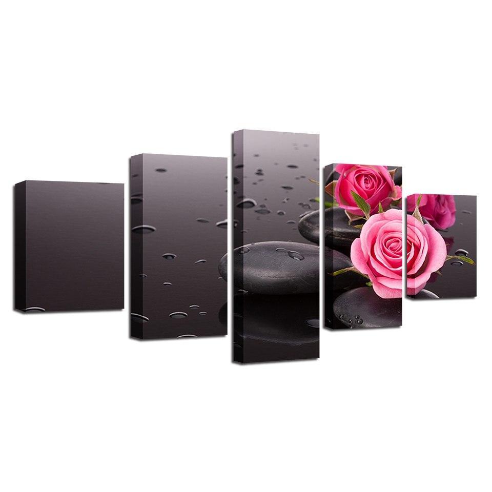 Pink Rose 5 Piece HD Multi Panel Canvas Wall Art Frame-Original Frame