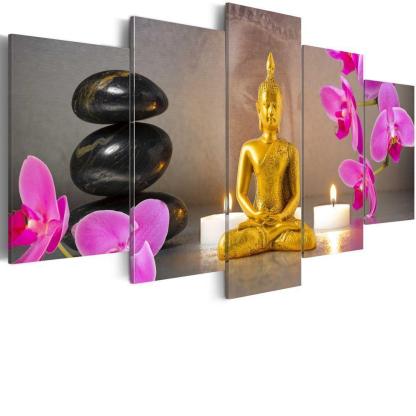 Buddha Statue 5 Piece HD Multi Panel Canvas Wall Art Frame-Original Frame