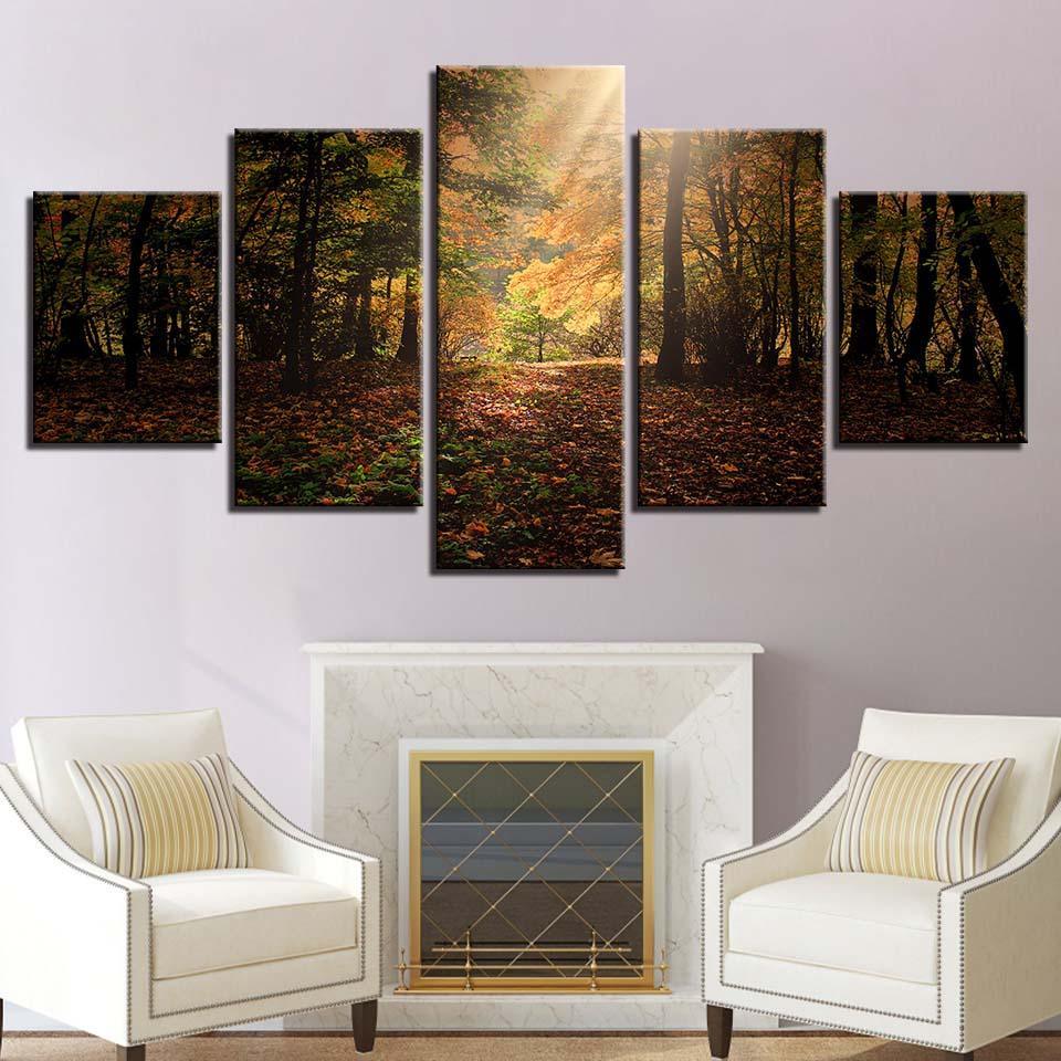 Autumn Light 5 Piece HD Multi Panel Canvas Wall Art Frame-Original Frame