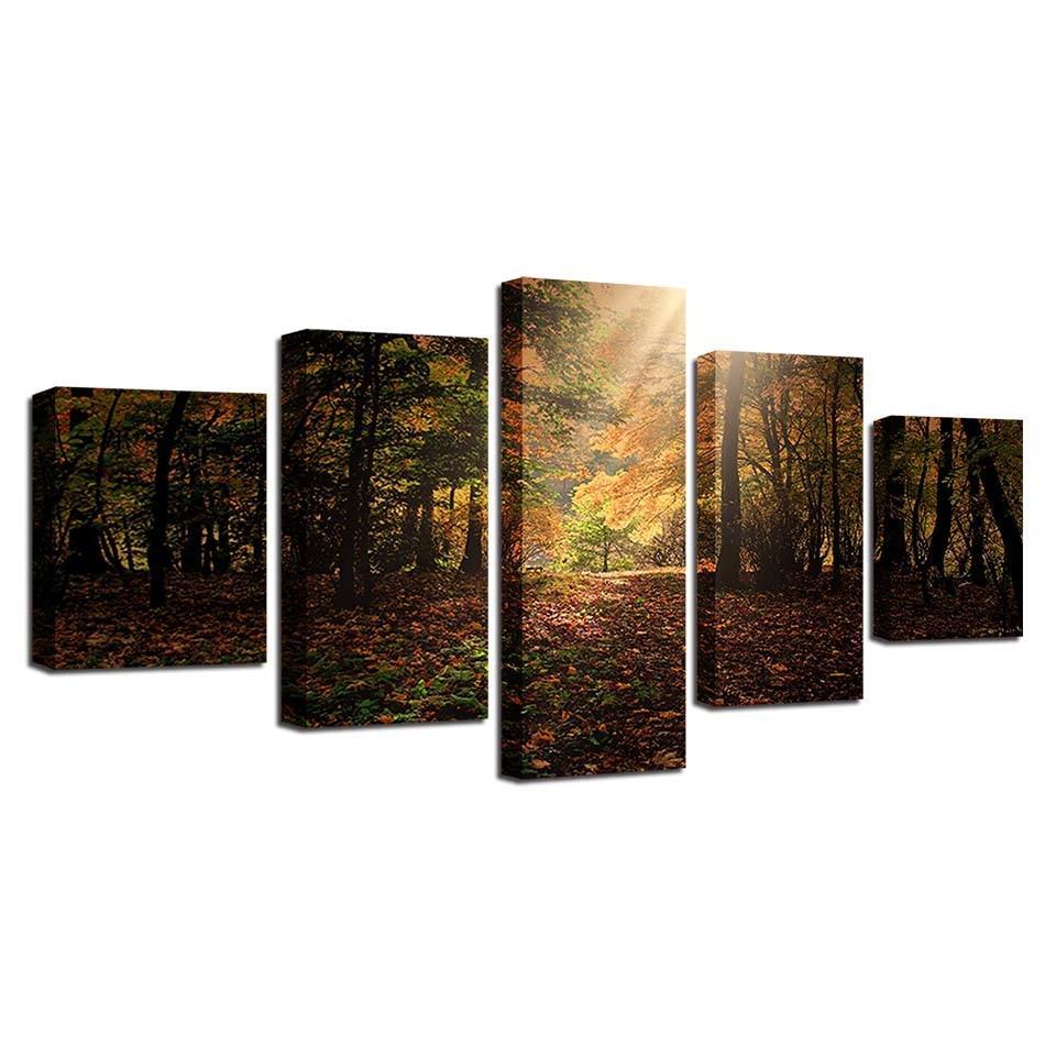 Autumn Light 5 Piece HD Multi Panel Canvas Wall Art Frame-Original Frame