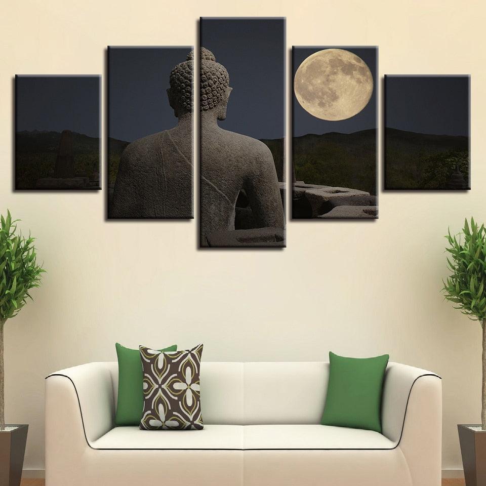 Figure Of The Buddha 5 Piece HD Multi Panel Canvas Wall Art Frame-Original Frame
