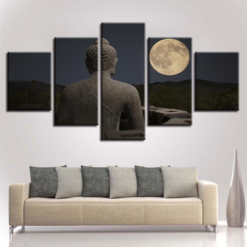 Figure Of The Buddha 5 Piece HD Multi Panel Canvas Wall Art Frame-Original Frame