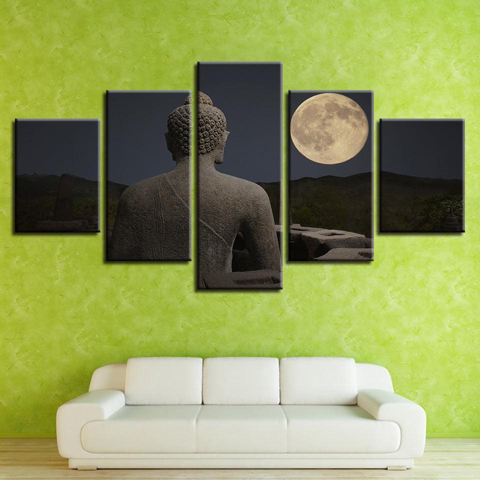 Figure Of The Buddha 5 Piece HD Multi Panel Canvas Wall Art Frame-Original Frame