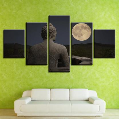Figure Of The Buddha 5 Piece HD Multi Panel Canvas Wall Art Frame-Original Frame