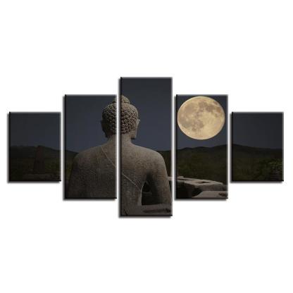 Figure Of The Buddha 5 Piece HD Multi Panel Canvas Wall Art Frame-Original Frame