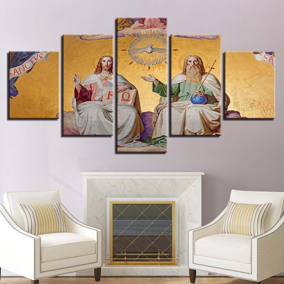 Jesus and Disables 5 Piece HD Multi Panel Canvas Wall Art Frame-Original Frame