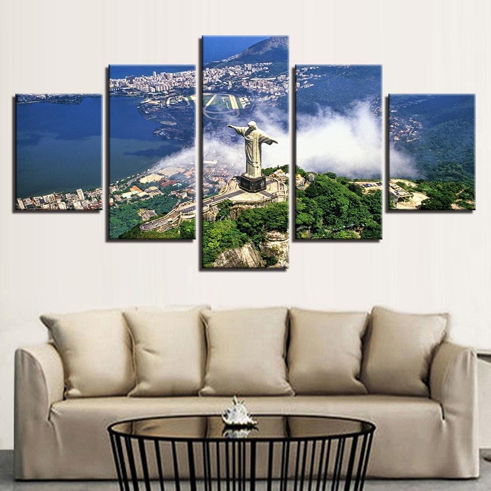 Christ the Redeemer 5 Piece HD Multi Panel Canvas Wall Art Frame-Original Frame