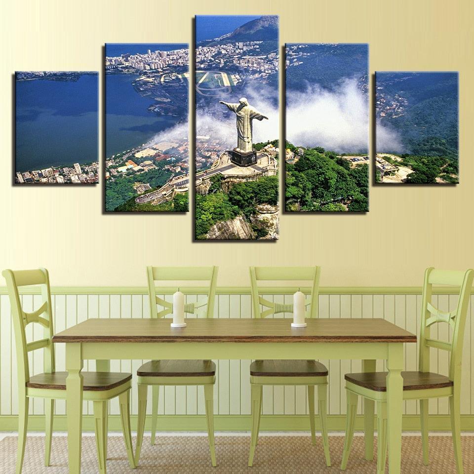 Christ the Redeemer 5 Piece HD Multi Panel Canvas Wall Art Frame-Original Frame