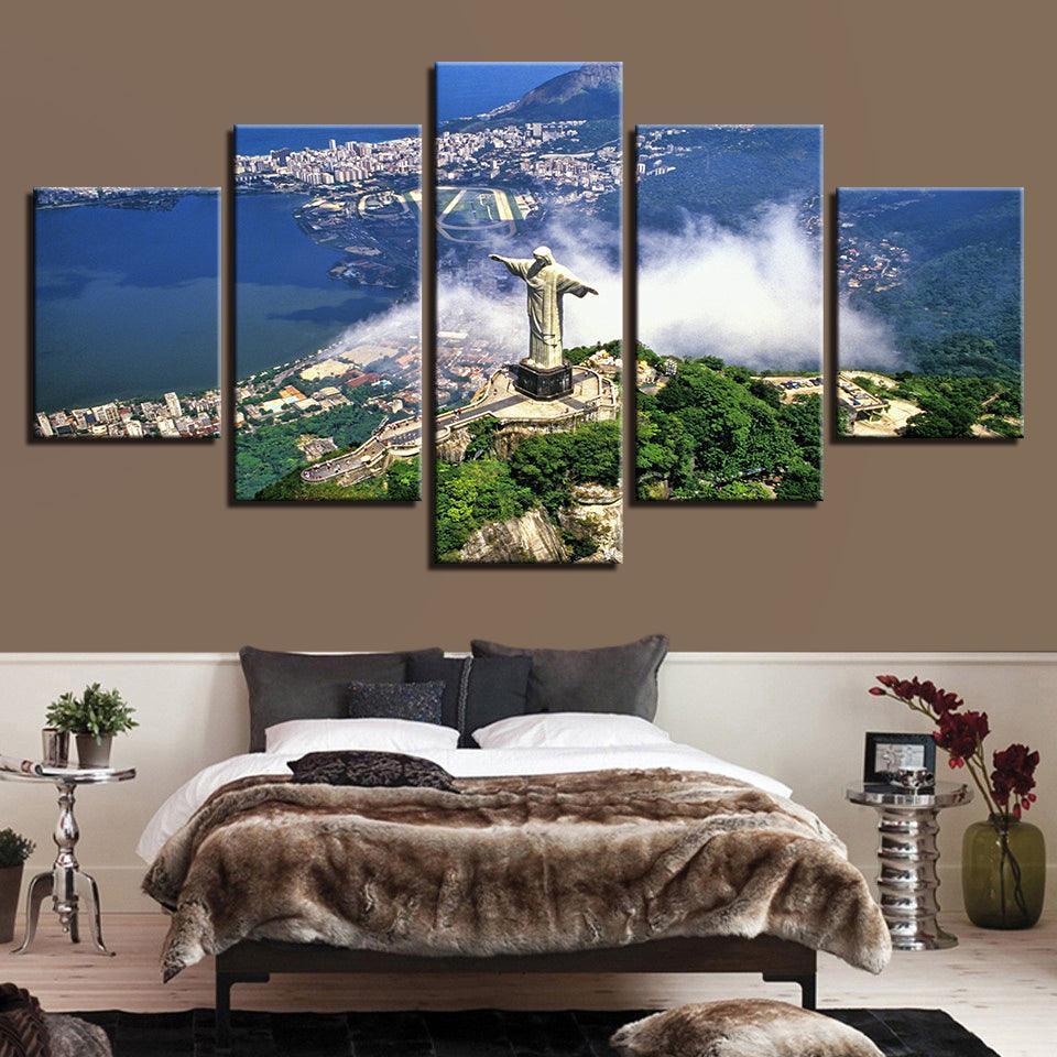 Christ the Redeemer 5 Piece HD Multi Panel Canvas Wall Art Frame-Original Frame