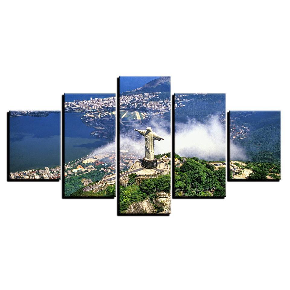 Christ the Redeemer 5 Piece HD Multi Panel Canvas Wall Art Frame-Original Frame