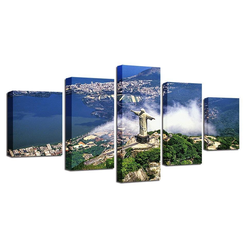 Christ the Redeemer 5 Piece HD Multi Panel Canvas Wall Art Frame-Original Frame