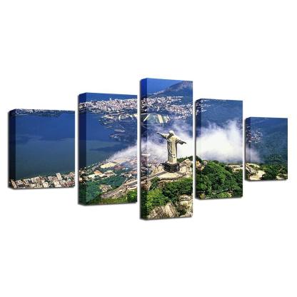Christ the Redeemer 5 Piece HD Multi Panel Canvas Wall Art Frame-Original Frame