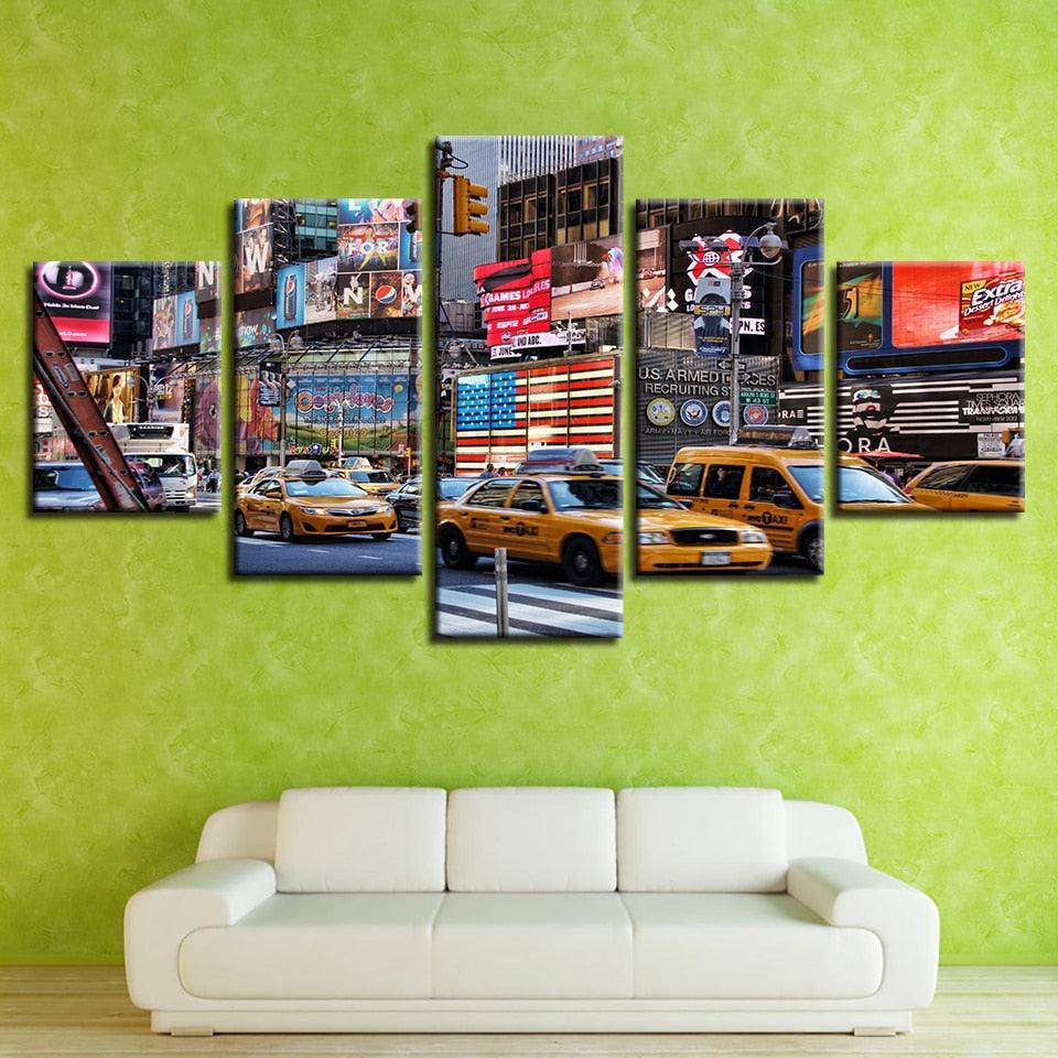 American Bustling City 5 Piece HD Multi Panel Canvas Wall Art Frame-Original Frame