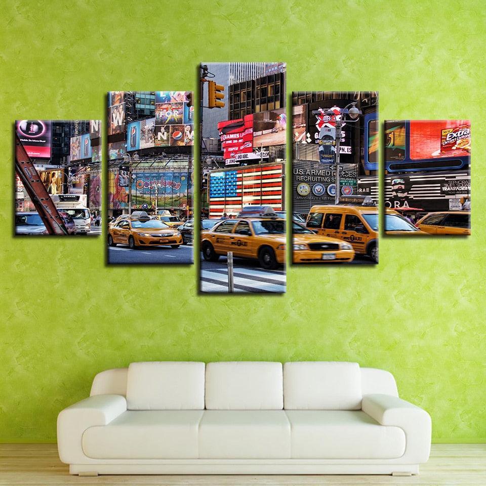 American Bustling City 5 Piece HD Multi Panel Canvas Wall Art Frame-Original Frame