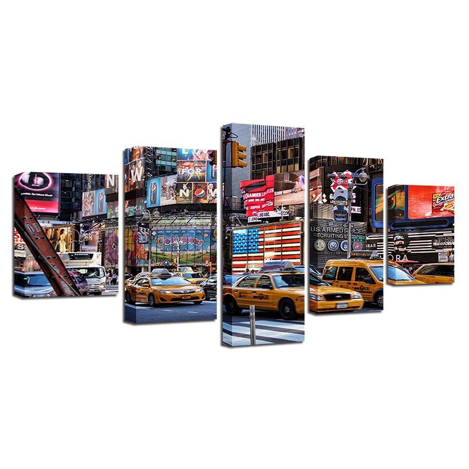 American Bustling City 5 Piece HD Multi Panel Canvas Wall Art Frame-Original Frame