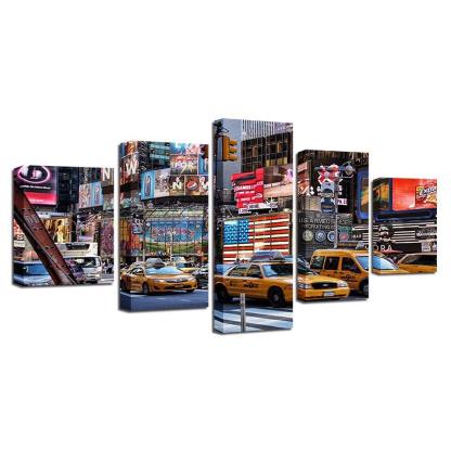 American Bustling City 5 Piece HD Multi Panel Canvas Wall Art Frame-Original Frame