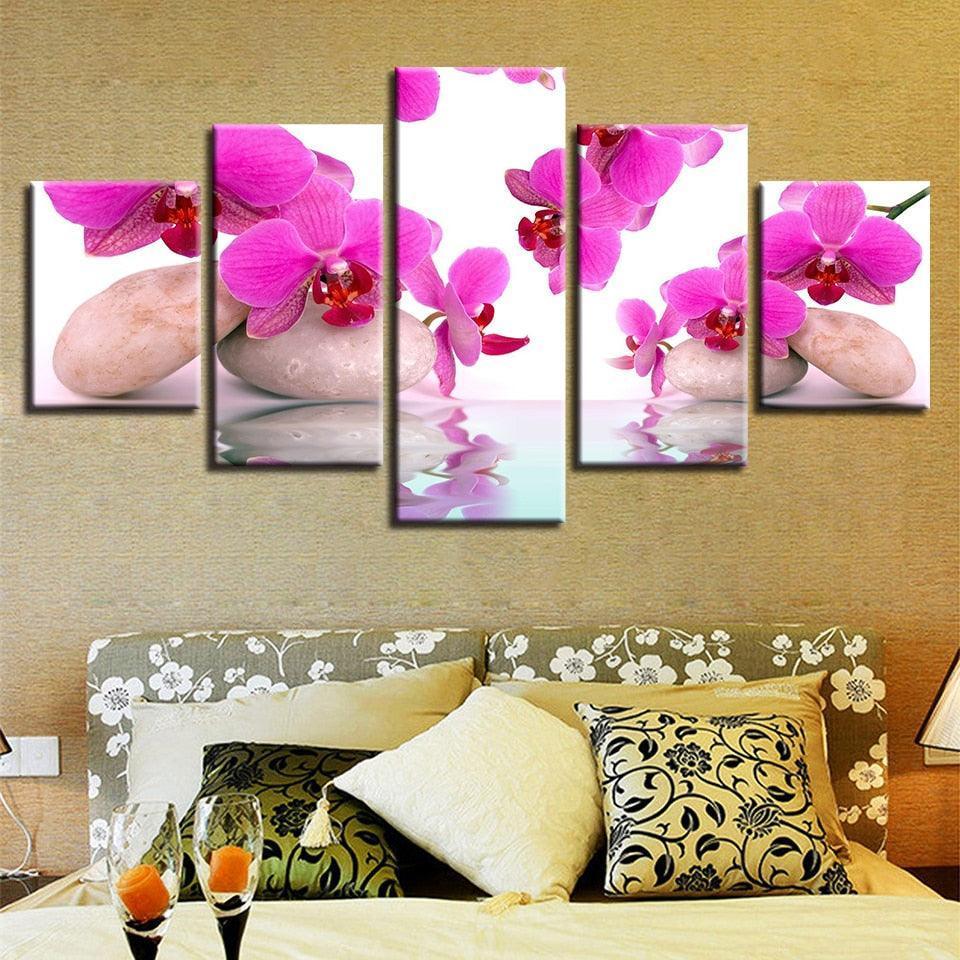 Moth Orchids 5 Piece HD Multi Panel Canvas Wall Art Frame-Original Frame