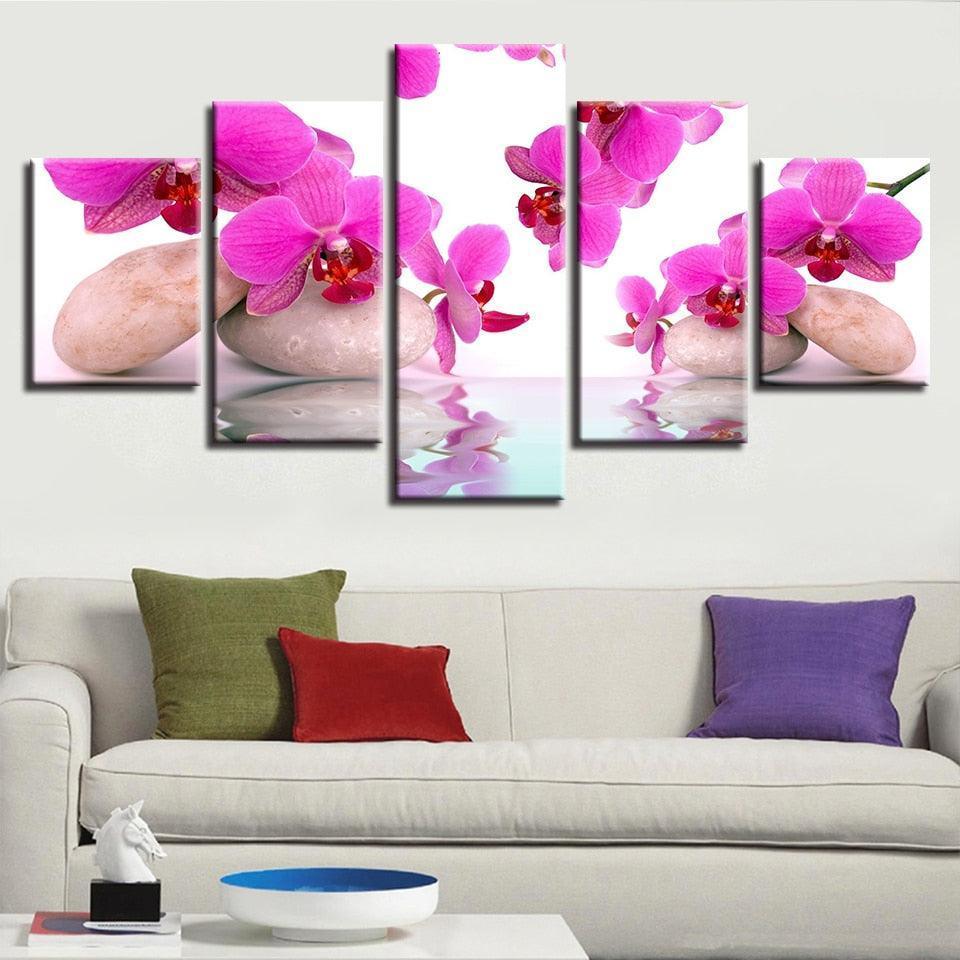 Moth Orchids 5 Piece HD Multi Panel Canvas Wall Art Frame-Original Frame