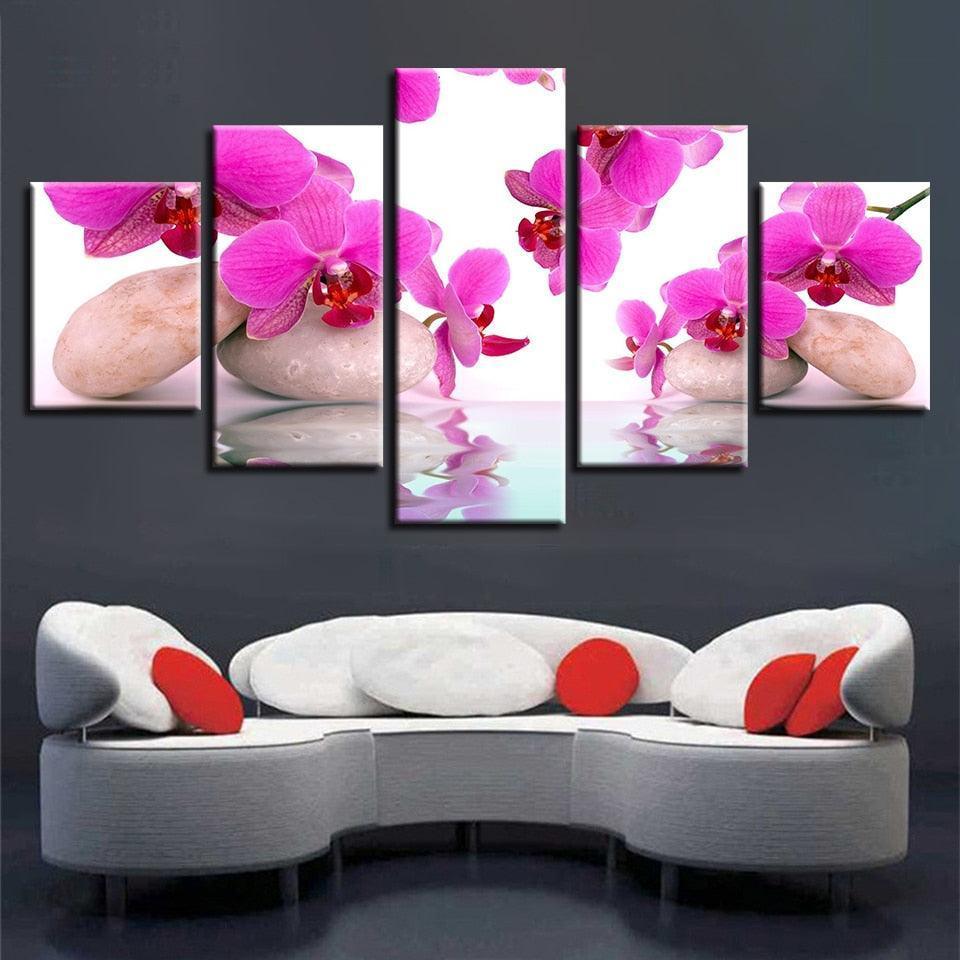 Moth Orchids 5 Piece HD Multi Panel Canvas Wall Art Frame-Original Frame