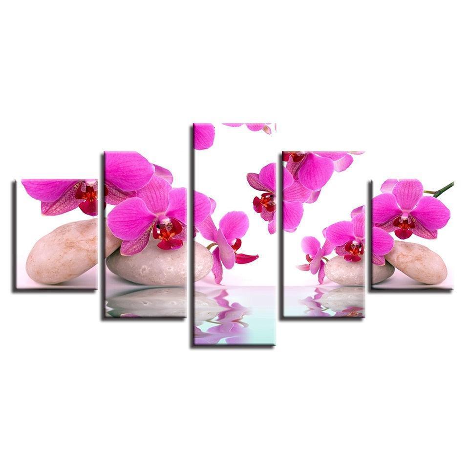 Moth Orchids 5 Piece HD Multi Panel Canvas Wall Art Frame-Original Frame