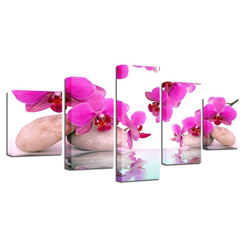 Moth Orchids 5 Piece HD Multi Panel Canvas Wall Art Frame-Original Frame