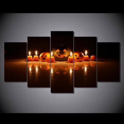 Halloween Carved Pumpkin 5 Piece HD Multi Panel Canvas Wall Art Frame-Original Frame