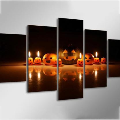 Halloween Carved Pumpkin 5 Piece HD Multi Panel Canvas Wall Art Frame-Original Frame