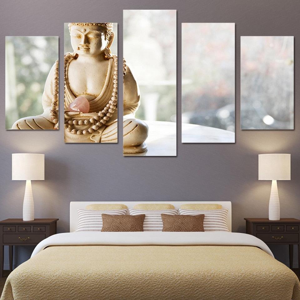 Statue Buddha 5 Piece HD Multi Panel Canvas Wall Art Frame-Original Frame