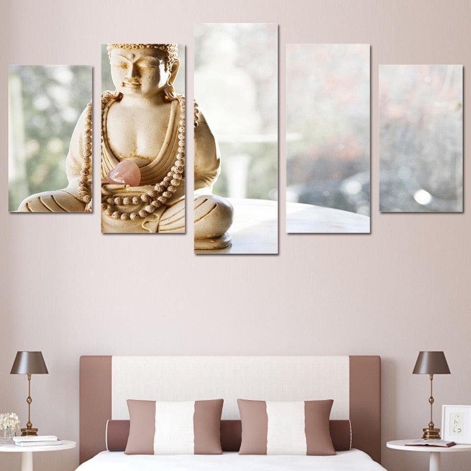 Statue Buddha 5 Piece HD Multi Panel Canvas Wall Art Frame-Original Frame