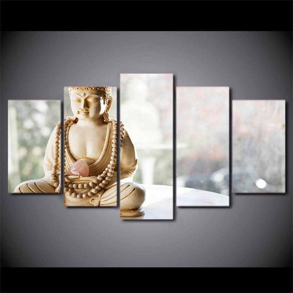 Statue Buddha 5 Piece HD Multi Panel Canvas Wall Art Frame-Original Frame