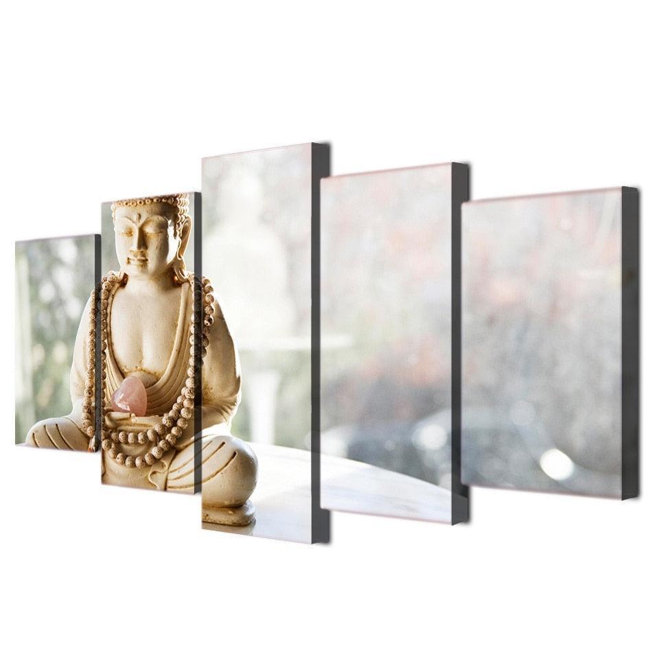 Statue Buddha 5 Piece HD Multi Panel Canvas Wall Art Frame-Original Frame