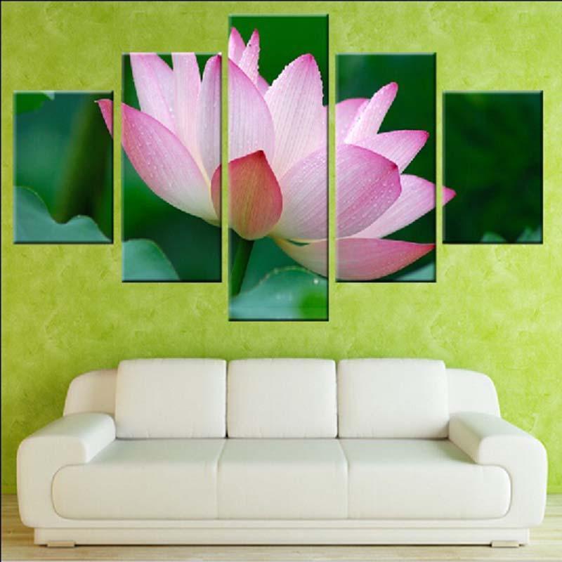 Enchanting Lotus 5 Piece HD Multi Panel Canvas Wall Art Frame-Original Frame