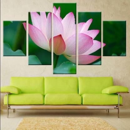 Enchanting Lotus 5 Piece HD Multi Panel Canvas Wall Art Frame-Original Frame