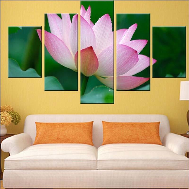 Enchanting Lotus 5 Piece HD Multi Panel Canvas Wall Art Frame-Original Frame