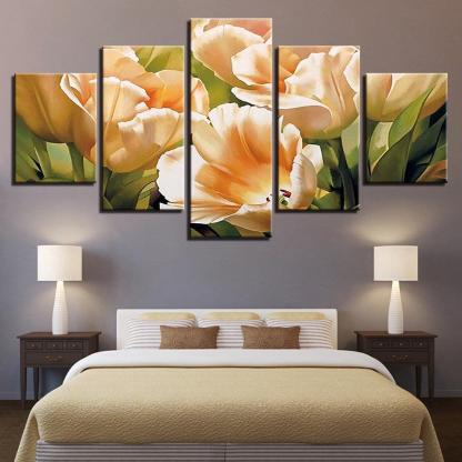 Graceful Champagne Tulips 5 Piece HD Multi Panel Canvas Wall Art Frame-Original Frame