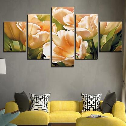 Graceful Champagne Tulips 5 Piece HD Multi Panel Canvas Wall Art Frame-Original Frame