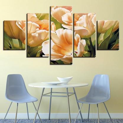 Graceful Champagne Tulips 5 Piece HD Multi Panel Canvas Wall Art Frame-Original Frame